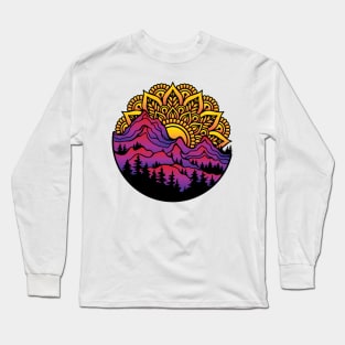 mandala sun over mountains Long Sleeve T-Shirt